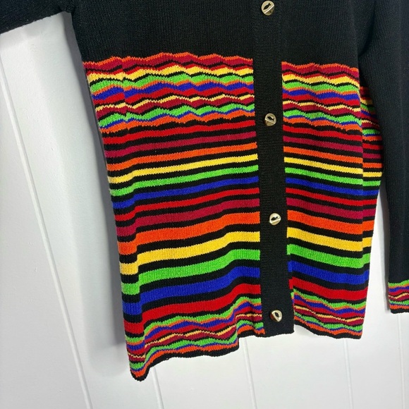 Steve Fabrikant Cardigan Sweater Knit Rainbow Coogi Fish Button Size Medium Wool - Picture 3 of 8
